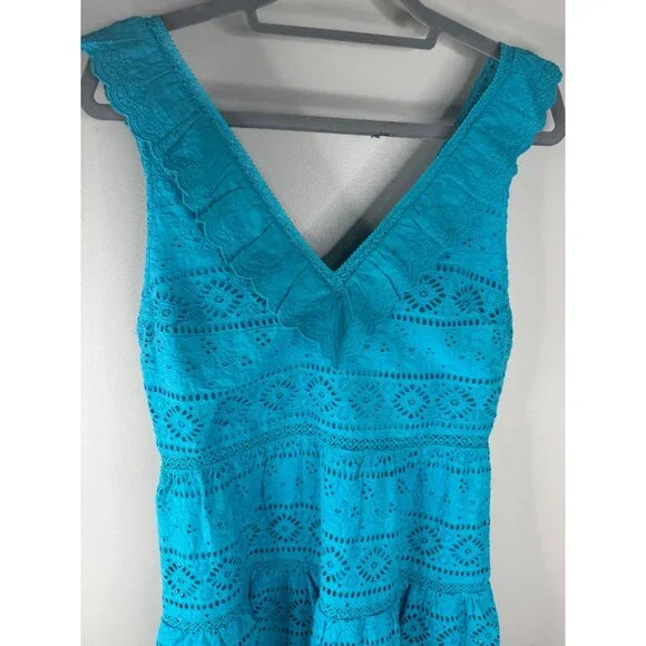 Alice + Olivia Ruffled Eyelet Mini Dress Sleeveless Size 10 in Marine Blue NWT